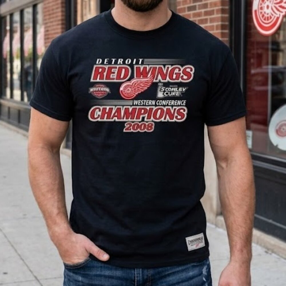 Detroit Red Wings 2008 Stanley Cup Champions T-Shirt Black Mens Size XL